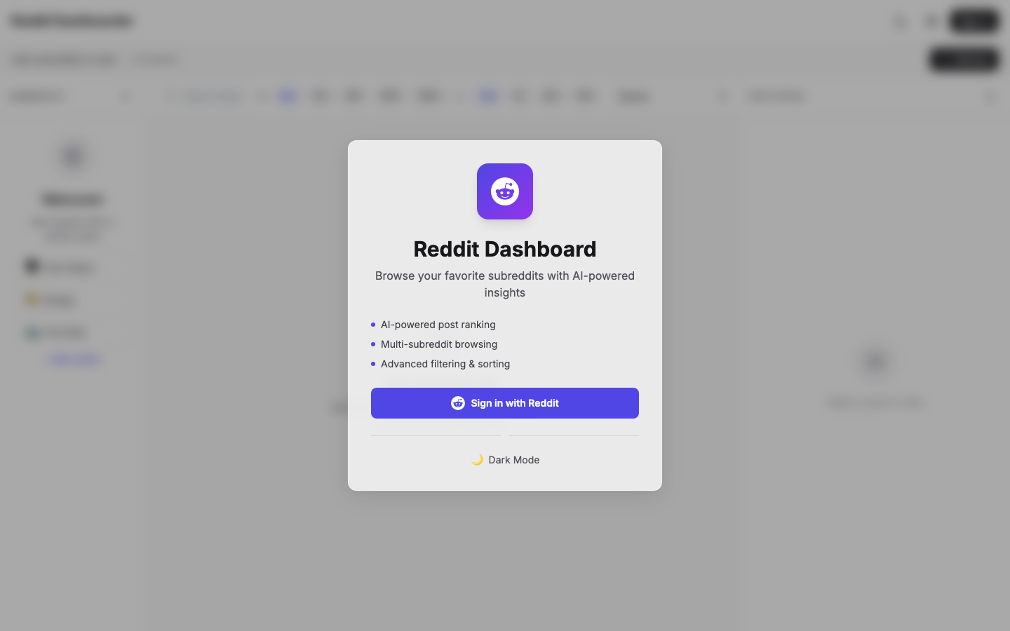Reddit Dashboarder website